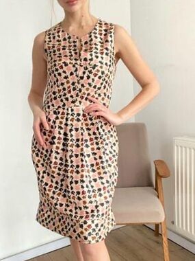 Hugo Boss Silk Midi Dress Size 12 Printed Pink Summer Sleeveless Ptp 21”